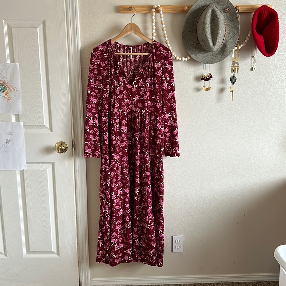 Free People Long Sleeved Floral Maxi Dress